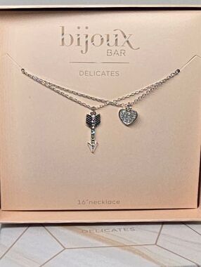 Bijoux Bar Silver Heart & Arrow Layered Necklace